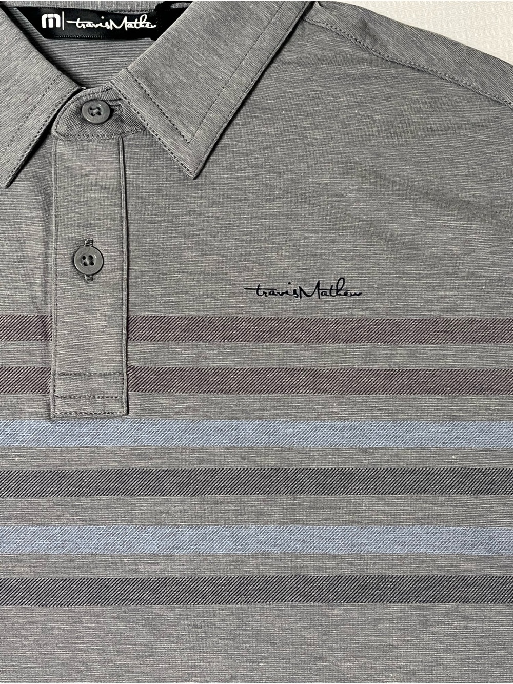 Travis Mathew Youth Medium Heather Gray Polo with Multi-Stripe Pattern NWT
